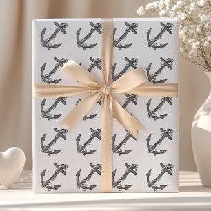 Papier Cadeau Ancre et corde vintage noir et blanc