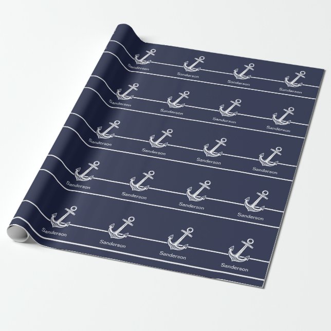 Papier Cadeau Ancre marine personnalisée Océan bleu marine (Déroulé)