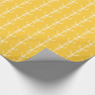 Papier Cadeau Ancres blanches nautiques sur le jaune chaud de