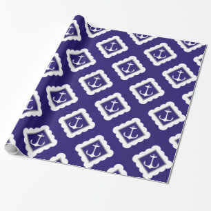 Papier Cadeau Ancres Bleues Blancs Marine Motif nautique