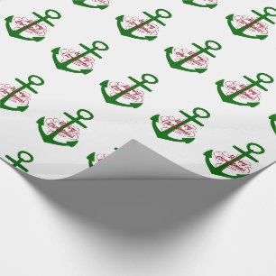 Papier Cadeau Ancres rouges et vertes nautiques de Joyeux Noël