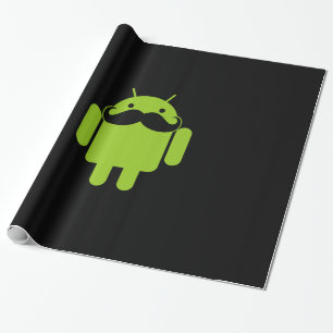 Papier Cadeau Android Robot Icon Mustache sur noir