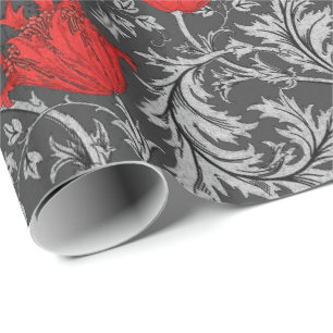 Papier Cadeau Anémone de William Morris, gris/gris et rouge