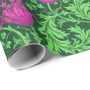 Papier Cadeau Anémone de William Morris, vert vert et fuchsia