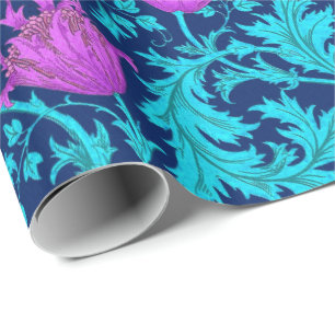 Papier Cadeau Anémone, marine, turquoise et magenta de William