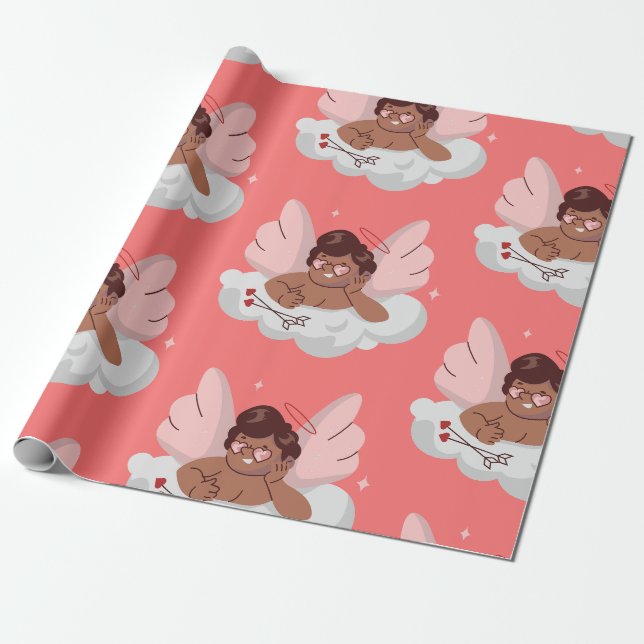 Papier Cadeau ange-chérubin africain valentines cupidon noir (Déroulé)