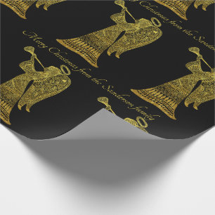 Papier Cadeau Ange chic d'or sur Noël personnalisé par noir