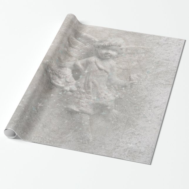 Papier Cadeau Ange de Noël blanc (Déroulé)