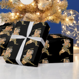 Papier Cadeau Ange de Noël de gardien sur brillant noir