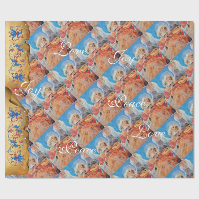 PAPIER CADEAU ANGE DE NOËL MUSICALE, JOYER PAIX AMOUR PARCHEMENT (Plat)
