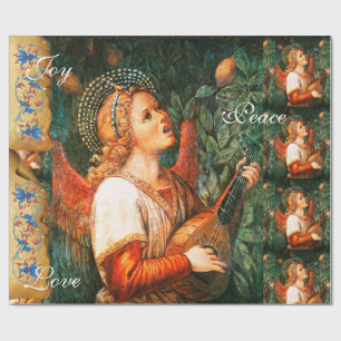 PAPIER CADEAU ANGE DE NOËL MUSICALE, JOYER PAIX AMOUR PARCHEMENT