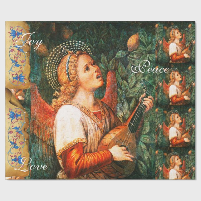 PAPIER CADEAU ANGE DE NOËL MUSICALE, JOYER PAIX AMOUR PARCHEMENT (Plat)