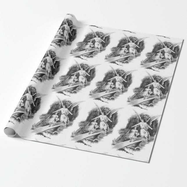 Papier Cadeau Ange gardant un enfant de fille (Déroulé)