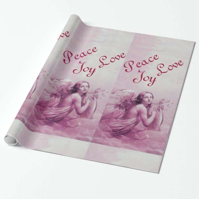 Papier Cadeau ANGE JOUER LYRA SUR LES NUAGES Rose (Déroulé)