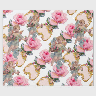 PAPIER CADEAU ANGE ROMANTIQUE RASSEMBLANT DES ROSES ROSES ROSES 