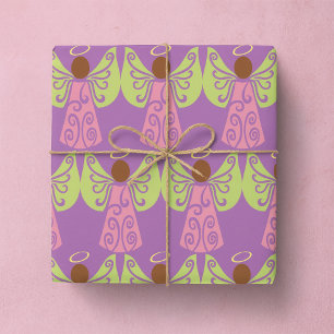 Papier Cadeau Ange rose Verte Ailes Vertes Spirituel Décoratif