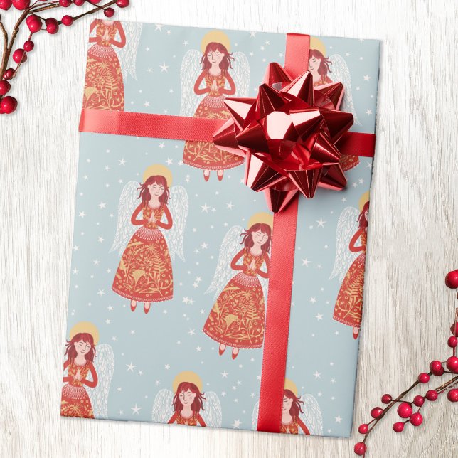 Papier Cadeau Angel (Angel in a red dress pattern gift wrapping paper roll)