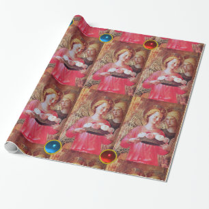 PAPIER CADEAU ANGEL AVEC ROSE ET PIERRES BLEU ROUGE