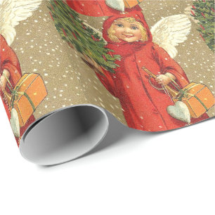 Papier Cadeau Angel Cherub Arbre de Noël Neige