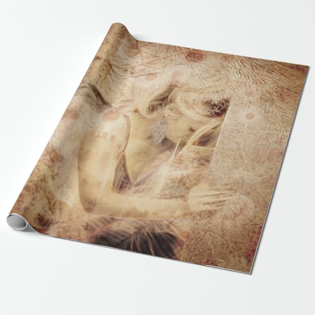 Papier Cadeau Angel Élégant brillant Sepia Brown Floral Antique (Déroulé)