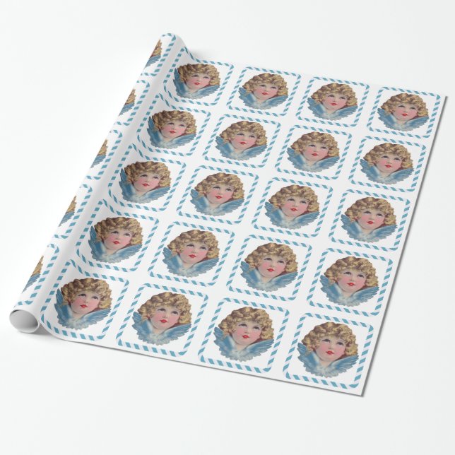 Papier Cadeau Angel victorien bleu (Déroulé)