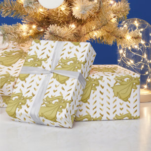Papier Cadeau Angel zigzag blanc or célébration catholique
