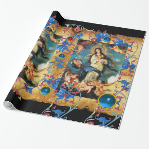 PAPIER CADEAU ANGELS ET PARCHEMENT VIERGE, FLEURS BLEUES ROUGES,