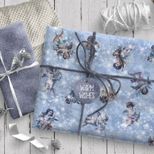Papier Cadeau Angels vintages brillant bleu ID136