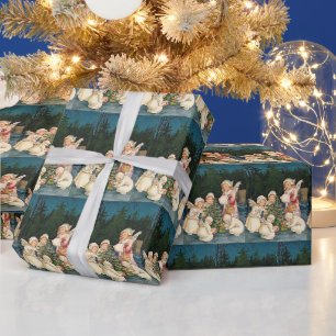 Papier Cadeau Anges de Noël vintage carrelés