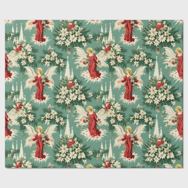 Papier Cadeau Anges et fleurs de Noël rétro (Couture)
