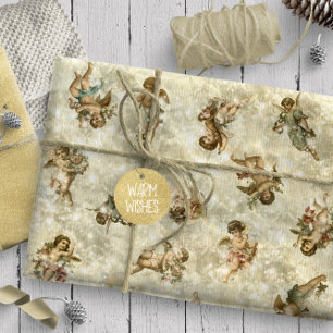 Papier Cadeau Anges Vintage Pailletés Or ID136