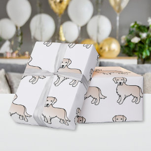 Papier Cadeau Anglais Crème Golden Retriever Motif de dessin de