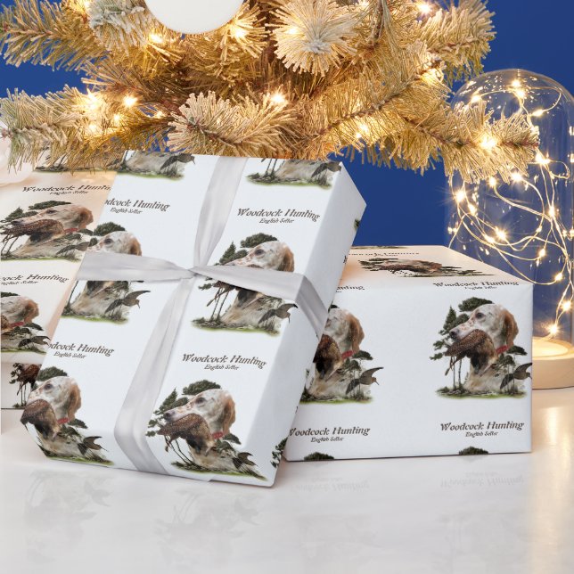 Papier Cadeau Anglais Setter, chasse à la bécasse (Vacances)