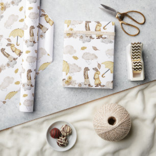 Papier Cadeau Angueil adorable habillé en parapluie jaune, jaune