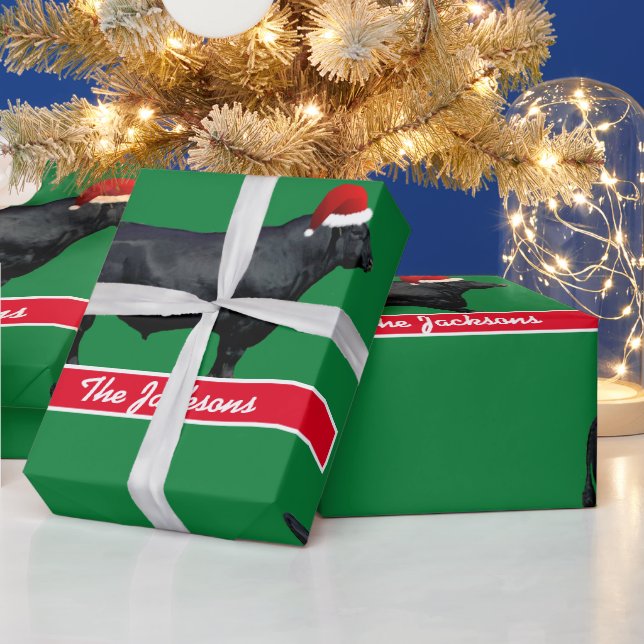 Papier Cadeau Angus noir personnalisé et chapeau de Père Noël (Vacances)