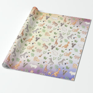 Papier Cadeau Animal sauvage avec motif d'arbre de jungle