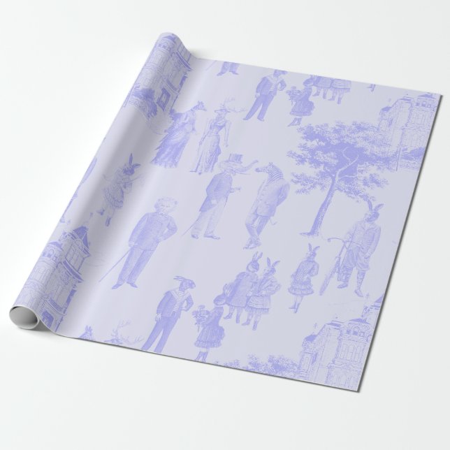 Papier Cadeau animal victorien antique pastel violet lilac toile (Déroulé)