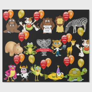Papier Cadeau Animaux Anniversaire avec nom et âge Anniversaire