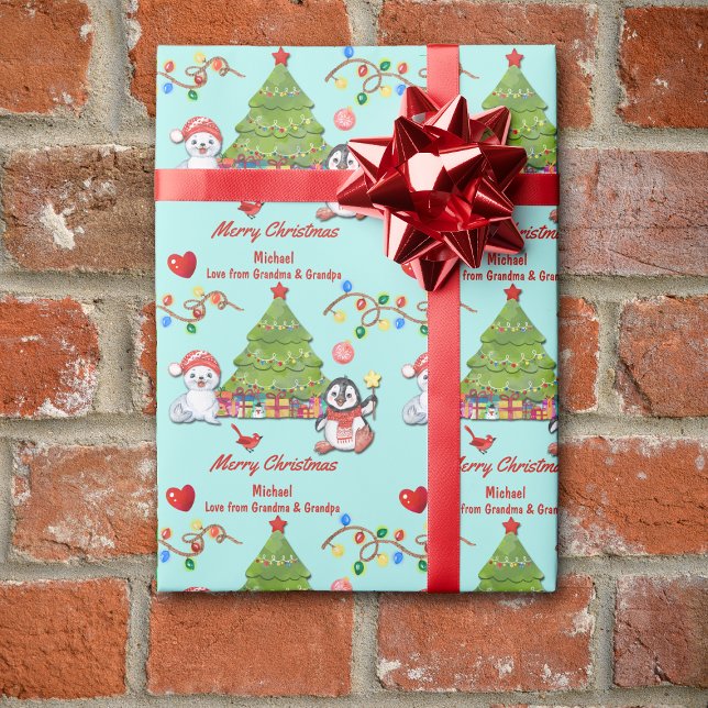 Papier Cadeau Animaux arctiques Petit-enfant de Noël (Créateur téléchargé)