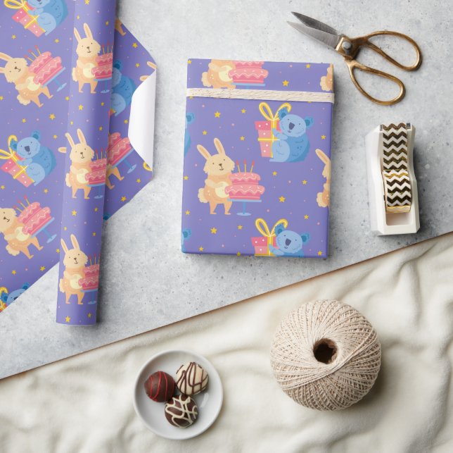 Papier Cadeau Animaux d'anniversaire mignons (Artisanat)