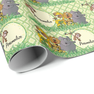 Papier Cadeau Animaux de bébé de jungle de safari