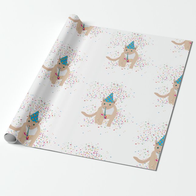 Papier Cadeau Animaux de chat amusants ayant une fête (Déroulé)