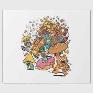 Papier Cadeau Animaux de dessin animé avec des collations qui to