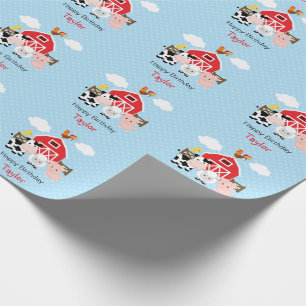 Papier Cadeau Animaux de ferme (bleu) Garçon Anniversaire Person