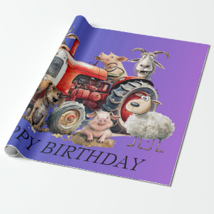 Papier Cadeau Animaux de ferme et tracteur amusants. Modifiable