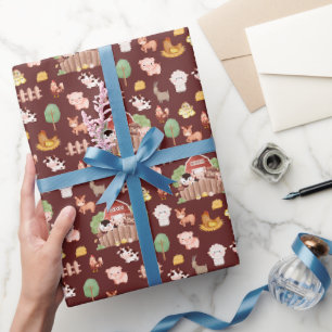 Papier Cadeau Animaux de ferme mignons sur Brown