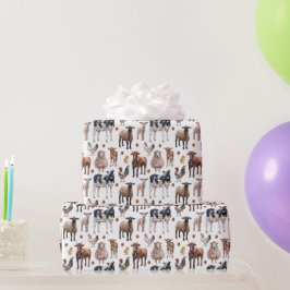 Papier Cadeau Animaux de ferme mignons Vaches moutons Cochons po