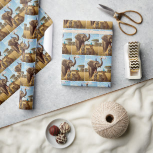 Papier Cadeau Animaux de fête africains avec chapeaux et confett