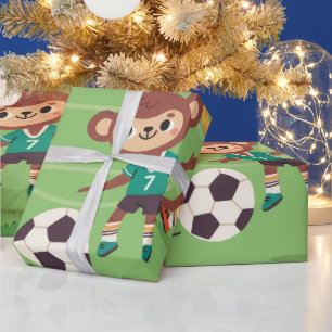 Papier Cadeau Animaux de Foot Mignons-Amusants
