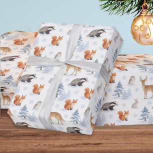 Papier Cadeau Animaux de la forêt hivernale Noël faune